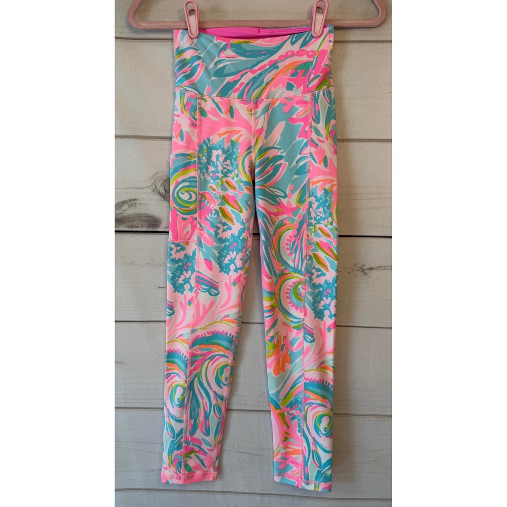 Lilly Pulitzer Luxletic High Rise Leggings Pink Blue Floral XXS 002143